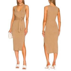 Good American Rib Knit Tie Waist Midi Dress (Size 1)